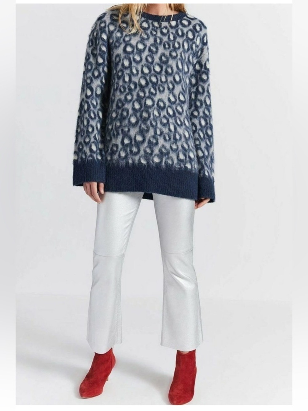Current Elliot cali brushed leopard crewneck fuzzy sweater tunic size 0 (XS)